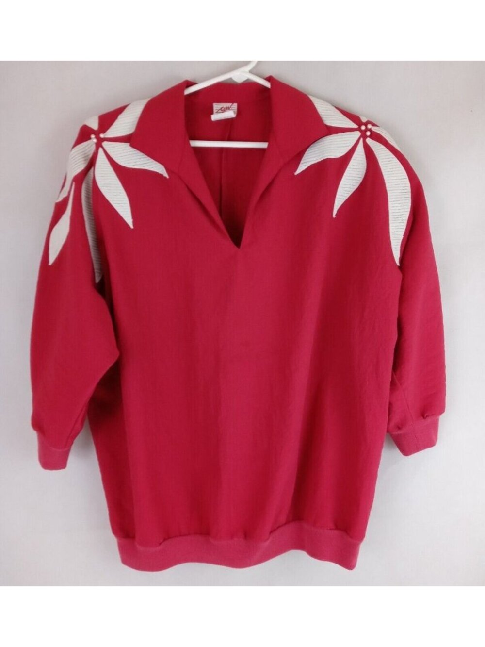 Vintage G.W. Red Pullover Shirt With Floral Shoulders Size Large